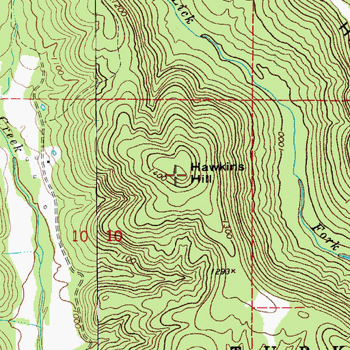 Topographic Map of Hawkins Hill, AR