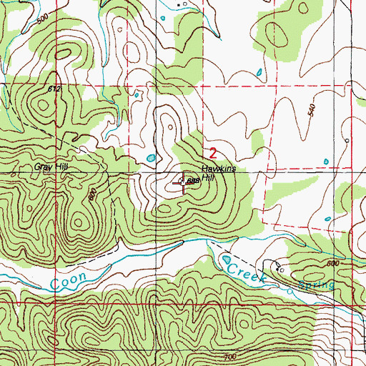 Topographic Map of Hawkins Hill, AR