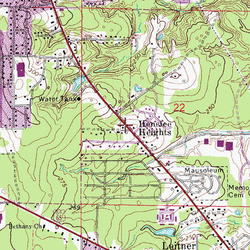 Topographic Map of Henslee Heights, AR