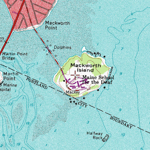 Topographic Map of Mackworth Island, ME