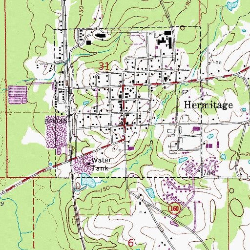 Topographic Map of Hermitage, AR