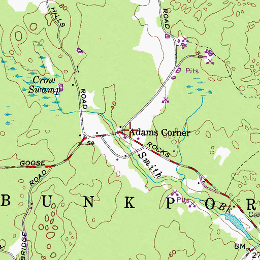 Topographic Map of Adams Corner, ME