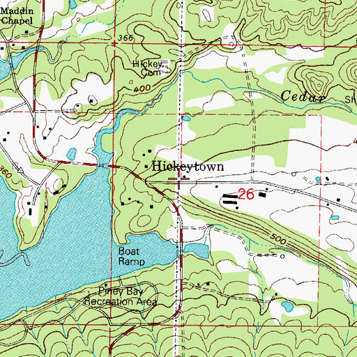 Topographic Map of Hickeytown, AR