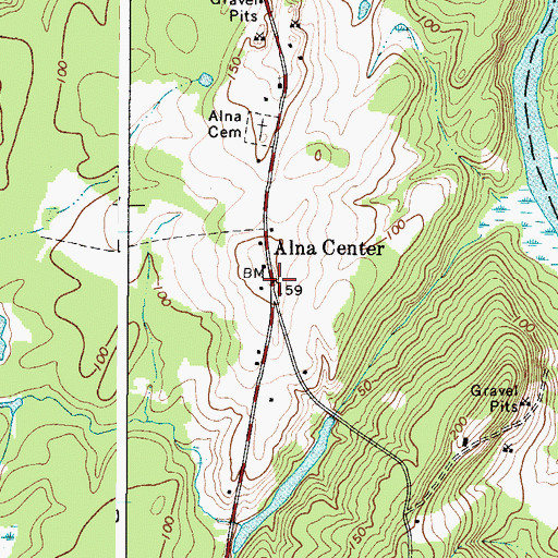 Topographic Map of Alna Center, ME