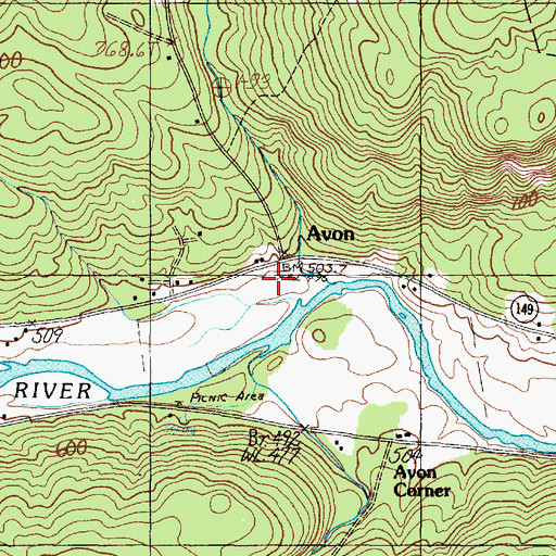 Topographic Map of Avon, ME
