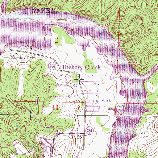 Topographic Map of Hickory Creek, AR