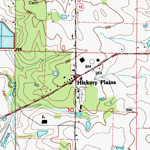 Topographic Map of Hickory Plains, AR