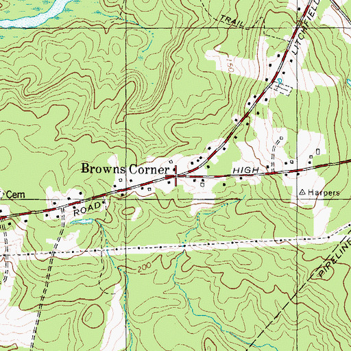 Topographic Map of Browns Corner, ME