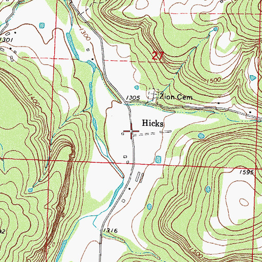 Topographic Map of Hicks, AR