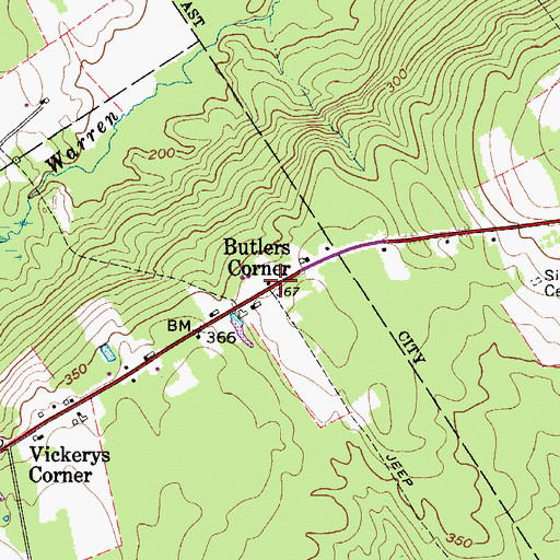 Topographic Map of Butlers Corner, ME