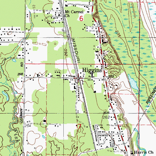 Topographic Map of Higgins, AR