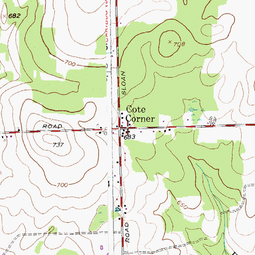 Topographic Map of Cote Corner, ME