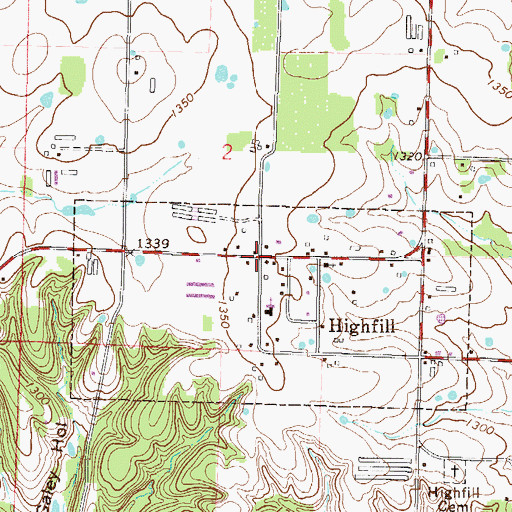Topographic Map of Highfill, AR