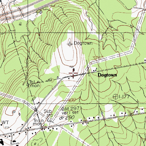 Topographic Map of Dogtown, ME