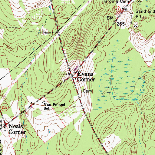 Topographic Map of Evans Corner, ME