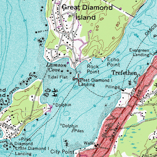 Topographic Map of Great Diamond Island Landing, ME