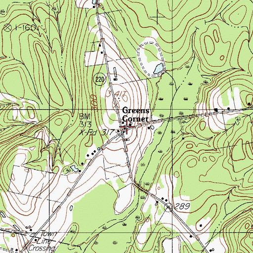 Topographic Map of Greens Corner, ME