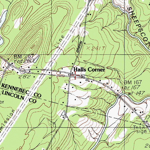 Topographic Map of Halls Corner, ME