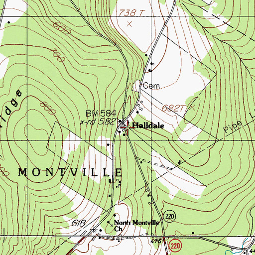 Topographic Map of Halldale, ME