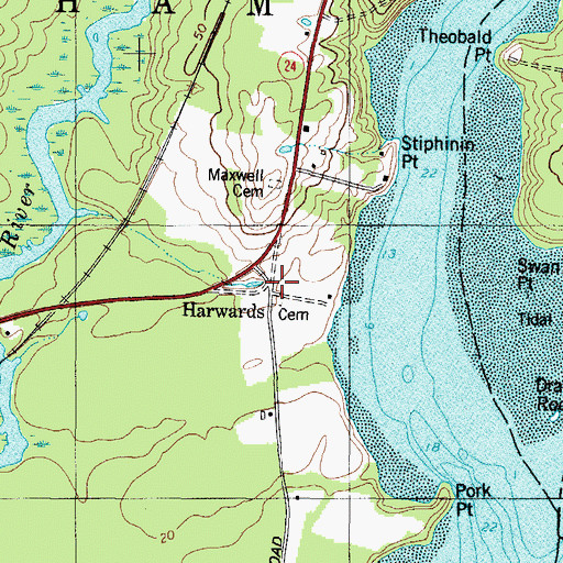 Topographic Map of Harwards, ME