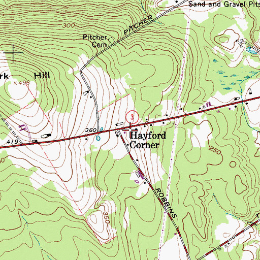 Topographic Map of Hayford Corner, ME