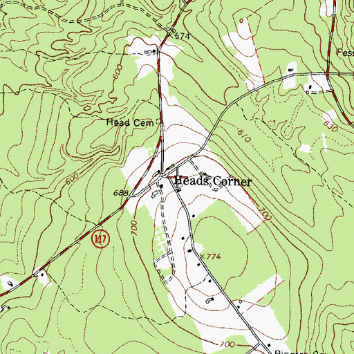Topographic Map of Heads Corner, ME