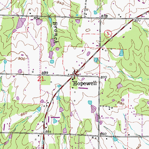 Topographic Map of Hopewell, AR