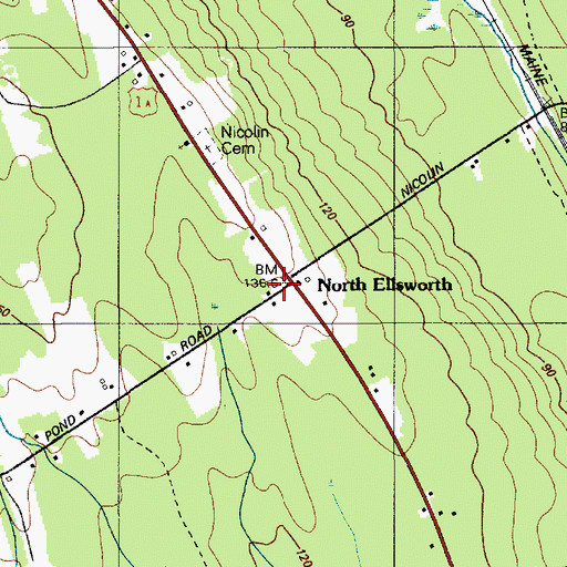 Topographic Map of Hurds Corner, ME