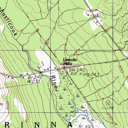 Topographic Map of Lincoln Mills, ME