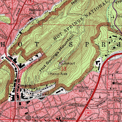 Topographic Map of Hot Springs Mountain, AR