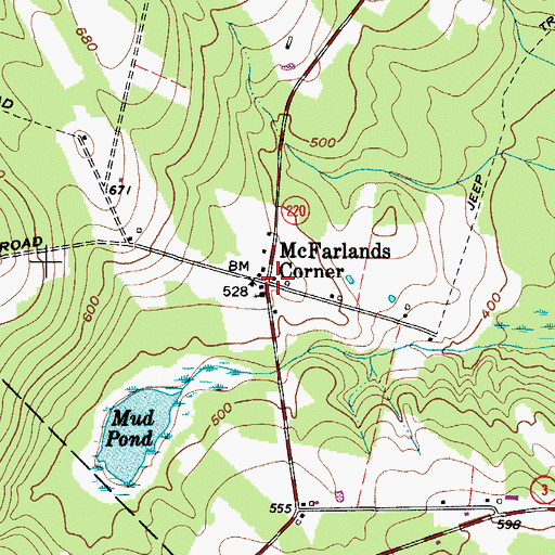 Topographic Map of McFarlands Corner, ME