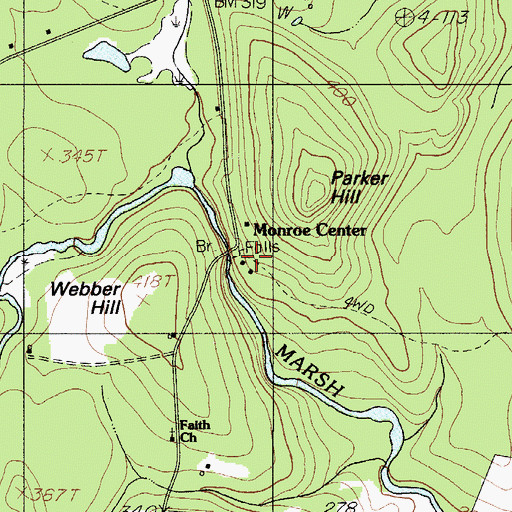 Topographic Map of Monroe Center, ME