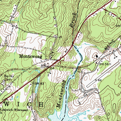 Topographic Map of Montsweag, ME