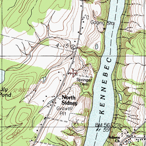 Topographic Map of North Sidney, ME