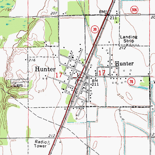 Topographic Map of Hunter, AR
