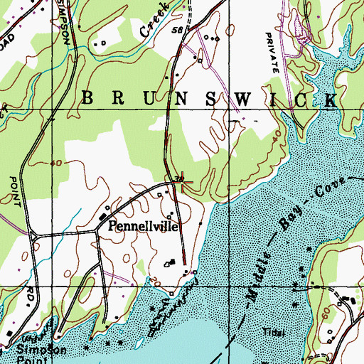 Topographic Map of Pennellville, ME
