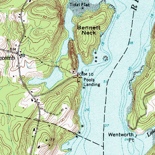 Topographic Map of Pools Landing, ME