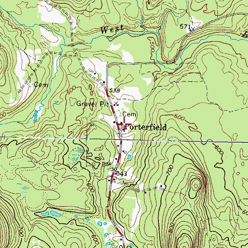 Topographic Map of Porterfield, ME