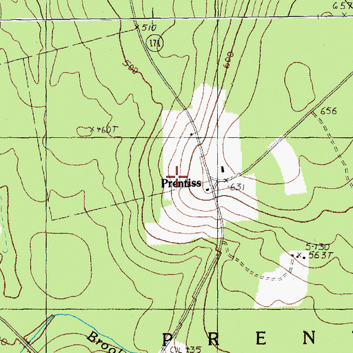 Topographic Map of Prentiss, ME