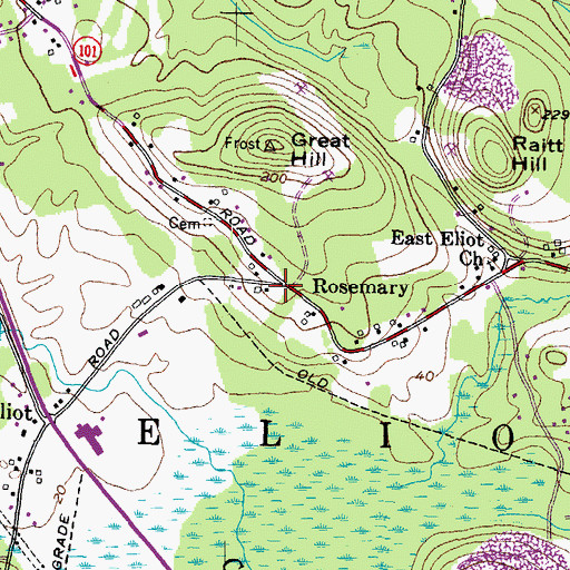 Topographic Map of Rosemary, ME