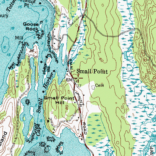 Topographic Map of Small Point, ME