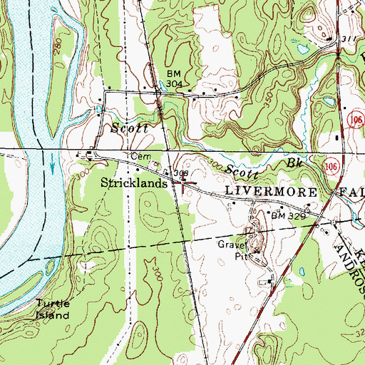 Topographic Map of Stricklands, ME