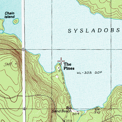 Topographic Map of The Pines, ME
