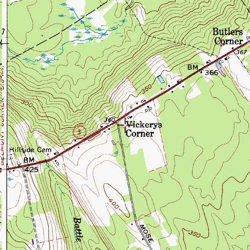 Topographic Map of Vickerys Corner, ME
