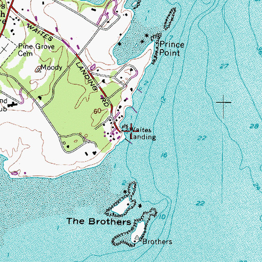 Topographic Map of Waites Landing, ME