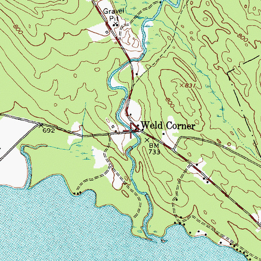 Topographic Map of Weld Corner, ME