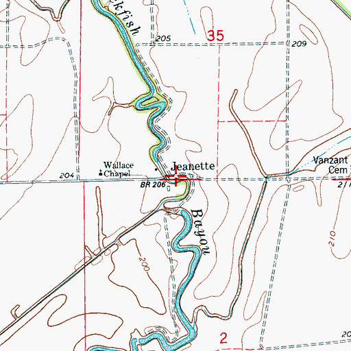Topographic Map of Jeanette, AR
