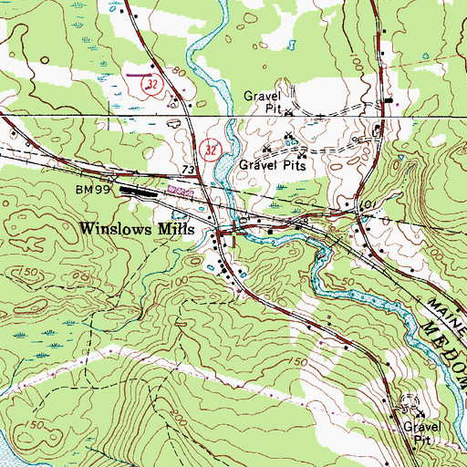 Topographic Map of Winslows Mills, ME
