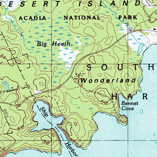 Topographic Map of Wonderland, ME