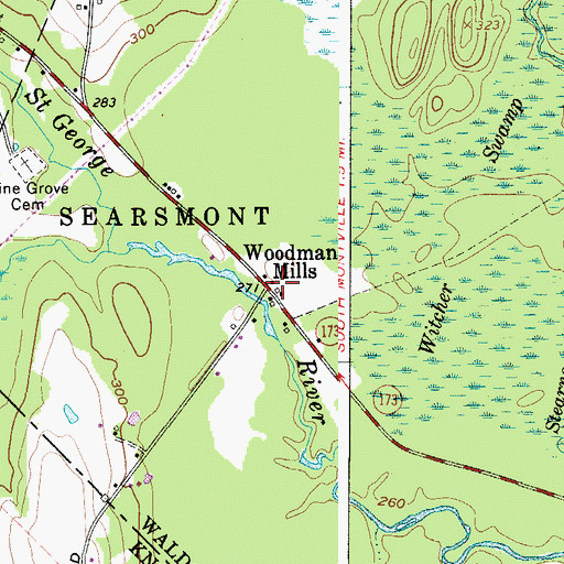 Topographic Map of Woodmans Mills, ME